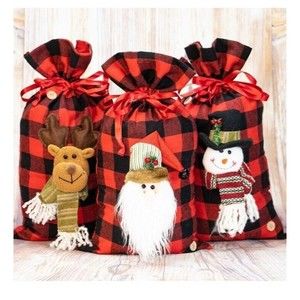 JOYIN 3 Packs Christmas Gift Bags, Santa Burlap Sack with Drawstring 18" x 10"